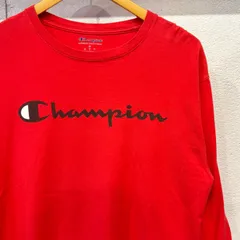 古着　L　チャンピオン　champion   ロンT　クルーネック   赤　 プリント