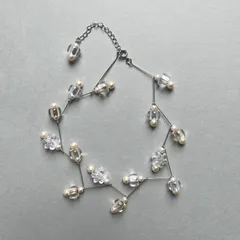 107 ジグザグ チョーカー ネックレス クリア パール beams ハンドメイド
