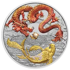 2023年 新品  赤金彩カラー 『 赤龍 ＆ 金鯉 』 銀貨 1 オンス 純銀 2023-P Australia $1 1-oz Silver Chinese Myths & Legends