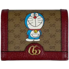 グッチ GUCCI マイクロGG柄 コンパクト ウォレット ドラえもん コラボ ダブルG GGマーモント 二つ折り財布 コーティングキャンバス ブラウン レッド 647788 レディース 【中古】のサムネイル