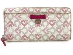 コーチ　COACH　長財布　レザー　リボン　小銭入れ付　ラウンドファスナー　ピンク×ホワイト系　送料無料