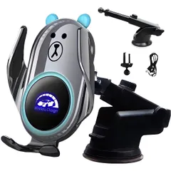 【数量限定】グレー) (くま Adoroid iphone 急速充電 15W Qi認証 耐久性向上 吸盤&エアコン吹き出し 自動センサー開閉 ワイヤレス充電器 スマホスタンド 車 おしゃれ スマホホルダー【2024年最新強化版】 車載 Fudia