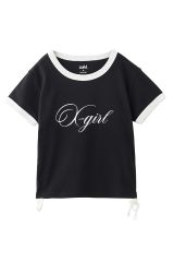 X-girl エックスガール 105252013014 SCRIPT LOGO DRAWSTRING RINGER BABY TEE ベビーTシャツ BLACK 正規通販 レディース