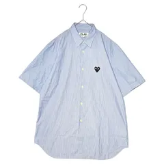 PLAY COMME des GARCONS(プレイコムデギャルソン) SHORT-SLEEVED SHIRTS ハート ワッペン 半袖 ストライプ シャツ AZ-B022 XL スカイブルー AD2021/3