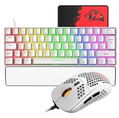 ホワイト赤軸+ハンドレスト MambaSnakeメカニカルゲーミングキーボードマウス、UK配列、62キーキーボード、有線、LEDバックライト、RGB、USB接続、完全なアンチゴーストボタン、キーキャップ取り外し、ゲーマーやタイピストに最適、Type-c 640