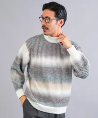 新品 未使用 JIGGYS SHOP(ジギーズショップ)グラデーション畦モックネックニットセーター 217563 ブラックミックスのサムネイル