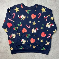 ディズニー ミッキーマウス クリスマス スウェット トレーナー ネイビー 古着 レア 人気 かわいい