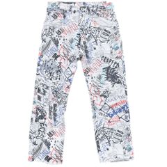 本物 メゾンマルジェラ Maison Margiela グラフィック デニムパンツ ジーンズ ボトムス 38 コットン ホワイト レディース 衣類 洋服 中古 【フォロー割】