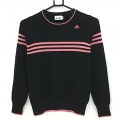 【超美品】アディダス セーター 黒×ピンク 胸3ライン ウール混 ニット レディース M/M ゴルフウェア adidas