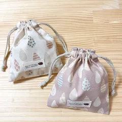 ハンドメイド　巾着　ミニ巾着　色違い　2個セット　生成り　くすみピンク　しずく柄