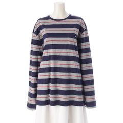 ミュウミュウ 25SS コットン ロゴ刺繍 ポケット ボーダー 長袖Ｔシャツ トップス MJL014 グレー ネイビー レッド M【中古】