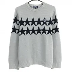 パーリーゲイツ セーター グレー×ネイビー 胸元星 ウール混 ニット メンズ 5(L) ゴルフウェア PEARLY GATES