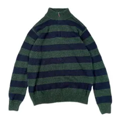 Lsize CHAPS Half zip Border cotton knit 23111917 チャプス ボーダー ハーフジップ ニット