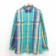 XL/古着 ラングラー 長袖 ウエスタン シャツ メンズ 大きいサイズ ロング丈 ボタンダウン 青緑他 チェック 25sep17 中古 トップス