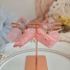 ひらひらビジューピアス　ピンク
