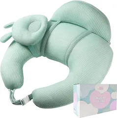 Cocorhythm 授乳クッション Nursing Pillow 助産師監修 綿 洗える 授乳用 負担軽減 ２つの補助まくら(ミントグリーン,  横幅：約60cm、奥行：約50cm、高さ：約18cm)のサムネイル