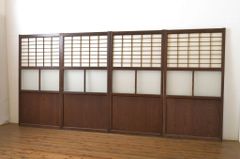 ▼現状販売▼ ガラス入り障子戸4枚セット アンティーク建具 引き戸 4～7営業日前後で発送(※修理加工希望の方3ヶ月程で発送) R-064287