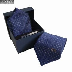 ダニエルウェリントン ネクタイ&amp;タイバー&amp;チーフ 3点セット Daniel Wellington メンズ シルク100% ドット柄 8cm NAVY おしゃれ プレゼント
