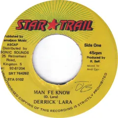 ジャマイカ7” Derrick Lara Man Fe Know SRT764262 Star Trail /00080のサムネイル