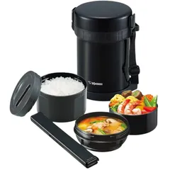 WJ41　象印マホービン お弁当 約1.2合 お茶わん約3杯分 大盛サイズ ステンレスランチジャー お・べ・ん・と 電子レンジ対応 ブラック SL-GH18-BA