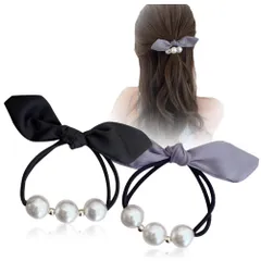 【人気商品】蝶結び 韓国風 ヘアアクセサリー パール付き エレガント 髪飾り 女性 華やか 優しい おしゃれ 日常 髪ゴム 通勤 誕生日 発表会 結婚式 ヘアゴム 卒業式 入学式 パーティー FASELE 記念日 プレゼント （2点セット）