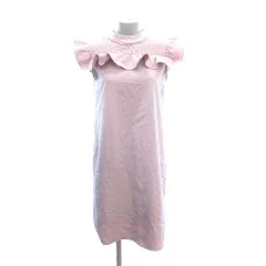 トッコ TOCCO ワンピース ひざ丈 ノースリーブ ハイネック 切替 レース フリル M ピンク /CT