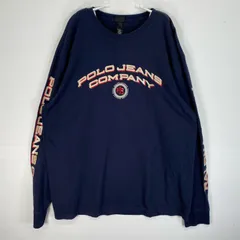 古着 ポロジーンズ POLO JEANS 長袖Tシャツ 両面　袖 クルーネック フェード L  ネイビー プリント メンズ