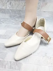 ◇ Θ menue メヌエ ポインテッドトゥ　アンクルストラップ パンプス サイズ36 ベージュ レディース P  【1408200023369】