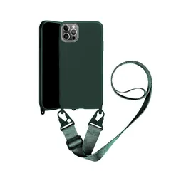 UnnFiko iPhone 13 mini ケース ネックストラップ スマホケース 蛍光色 シリコン アイフォン 13 mini ケース シンプル ソフト 保護カバー 携帯ストラップ 紐付き 斜めがけ (iPhone 13 mini, Midnight  1