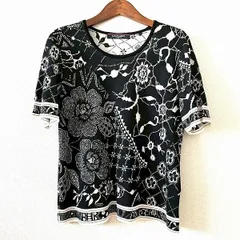 #snc レオナール LEONARD ニット カットソー 40 黒 白 シルク 半袖 花柄 ラインストーン レディース [900846]のサムネイル