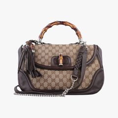 グッチGucciバンブーブラウンファブリック×レザー240241H6488016