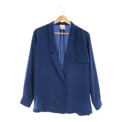 【美品】LE SOUK ルスーク アウター テーラードジャケット 襟 シアー カジュアル おしゃれ 綺麗め 長袖 Freeレディース ブルー 日本製