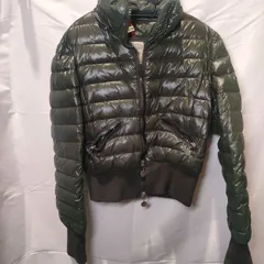 SALE【レア・クリーニング済】MONCLER モンクレール ダウンジャケット 0 レディース ショート ダウン ナイロン GRN ブラウン カーキ グリーン 防寒 フード Sサイズ Mサイズ 短め トップス コート