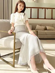 RESEXXY リゼクシー マーメイドスカート スカート 春 夏 春夏 ツイードマーメイドスカート ブランド 大人 フリンジ加工 ハイウエスト ロングスカート 152340874401