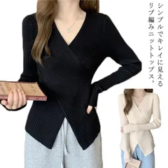  トップス トップス  40代 リブニット ニットセーター アシメトリーニット Vネック ニット コンパクト 30代 リブ 春 カシュクール#cjfj141912
