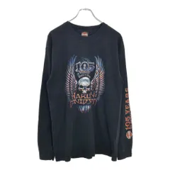 00年代 USA製 HARLEY DAVIDSON ハーレーダビッドソン 105years 長袖Ｔシャツ モーターサイクル ブラック(メンズ L)中古 古着 v4139