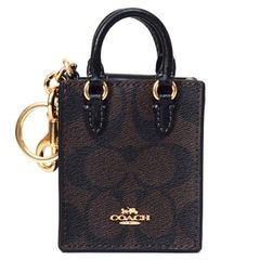 コーチ キーホルダー COACH コーティングキャンバス レザー シグネチャー ミニ ノースサウス トート バッグ ポーチ 小物入れ バッグチャーム ブラウン×ブラック CU281