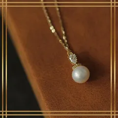 515【パール】7mm　ダイヤ　ゴールドコート　ネックレス　シルバー　純銀製　925