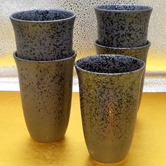 波佐見焼　黒吹きビアグラス　五客揃い