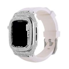 アップルウォッチバンド（Apple Watchバンド）ラグジュアリーメタルバンド【シルバー×ホワイトベルト】44mm/45mm対応 [BELTIES]