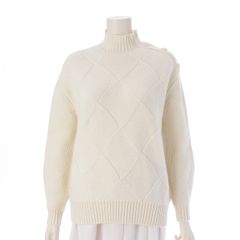 ドゥロワー カシミヤ ウール 7G あぜ編み ショルダーボタン タートルネック セーター ニット トップス 6513-199-1110 ホワイト 1【中古】