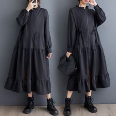 春 ゆったり おしゃれ プリーツ ミディアム ファスナー式 ワンピース コート