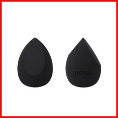 【在庫処分】多機能メイク用スポンジパフ 化粧スポンジ 2個入 ドロップ型 メイクアップスポンジ 斜めカット 乾湿兼用 シックスプラス 柔らかいメイク道具 ふわふわ化粧パフ メイクパフ(ブラック: 一面カット SIXPLUS *1 + 両面カット*1)