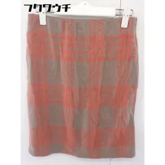 ◇ ◎ Bou Jeloud タグ付き ウエストゴム チェック 膝丈 台形 スカート サイズF オレンジ ベージュ レディース  【中古】 【1111080011509】のサムネイル