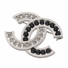 CHANEL シャネル ココマーク ロゴ ブローチ B18A ブラックストーン シルバー金具 Made In Italy【送料無料】【中古】25010125
