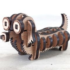 パズル造形　ミニチュア動物「ダックスフント」　シート貼りＭＤＦナチュラル（薄茶）
