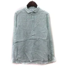 コーエン coen シャツ ギンガムチェック 長袖 麻 リネン L 白 ホワイト 緑 ミントグリーン /YI ■MO