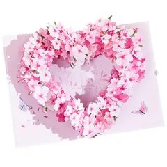 【特価セール】moin moin メッセージ カード グリーディングカード ポップアップ 桜 ピンク ハート リース (ミニカード + 封筒 セット) 花束 蝶 花 フラワー 立体 飛び出す 3D ギフト 誕生日 記念日 プレゼント 2410me349