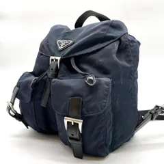 【良品】 PRADA プラダ 三角プレート リュック バックパック ハンドバッグ ショルダーバッグ ナイロン レザー 革 ネイビー 紺色 ブラック 黒色 ユニセックス 男女兼用 メンズ レディース