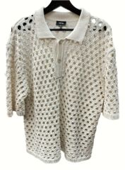 ステューシー STUSSY Big Mesh Polo Sweater ビッグ メッシュ ポロシャツ ニット トップス ハーフボタン OFF-WHITE オフホワイト IVORY アイボリー  セーター 無地 ベージュ Lサイズ 104MT-300